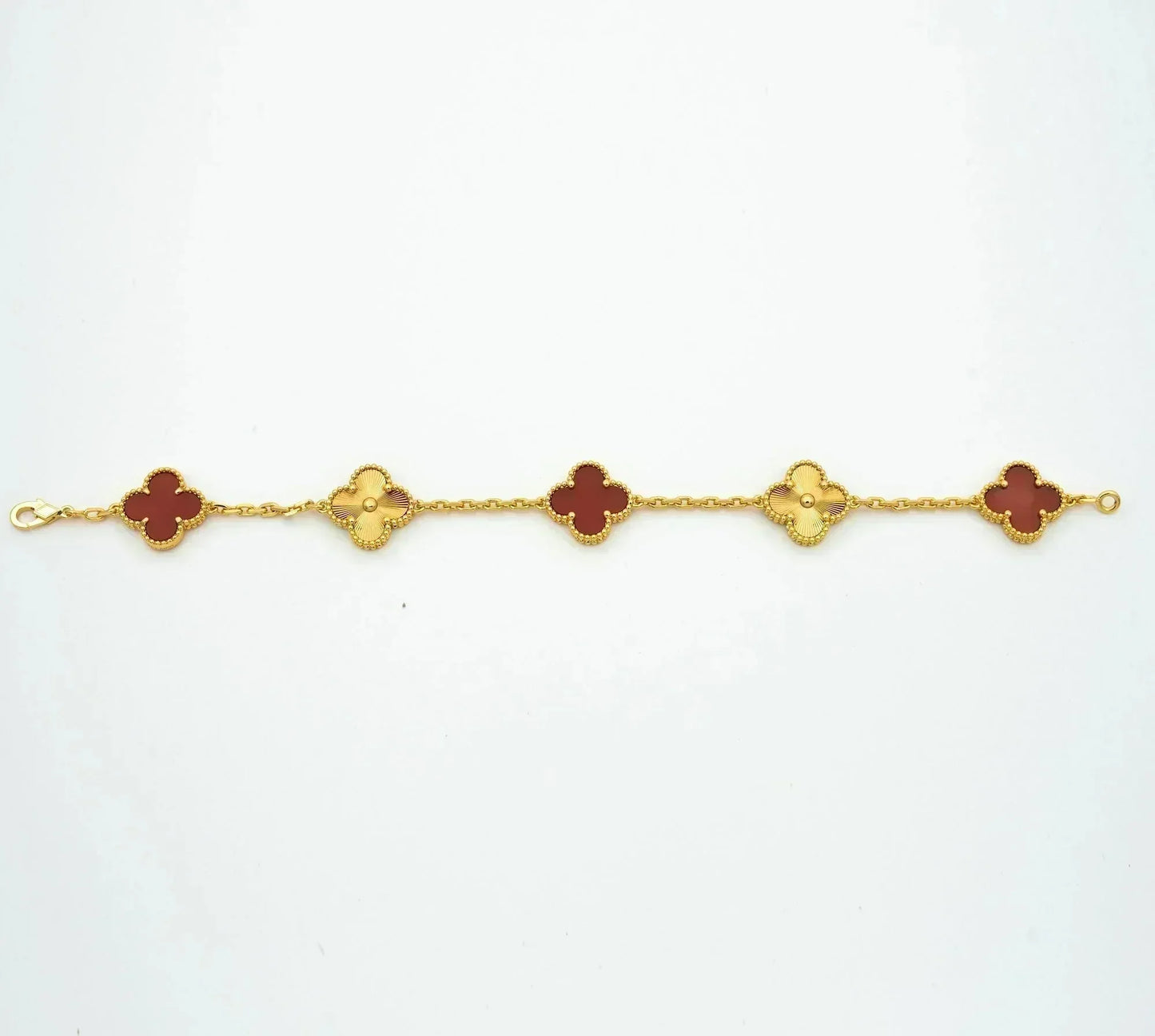 [Luxe]CLOVER  5 MOTIFS CARNELIAN GOLD BRACELET