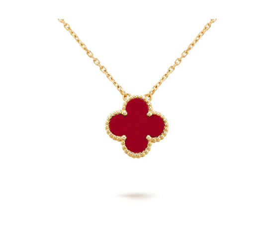 [Luxe]CLOVER 15MM CARNELIAN SINGLE FLOWER NECKLACE