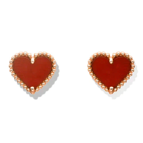 [Luxe]HEART CARNELIAN STUD EARRINGS