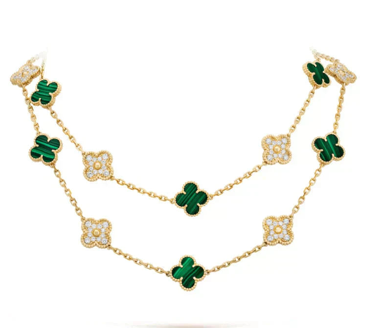 [Luxe]CLOVER 20 MOTIFS MALACHITE DIAMOND NECKLACE