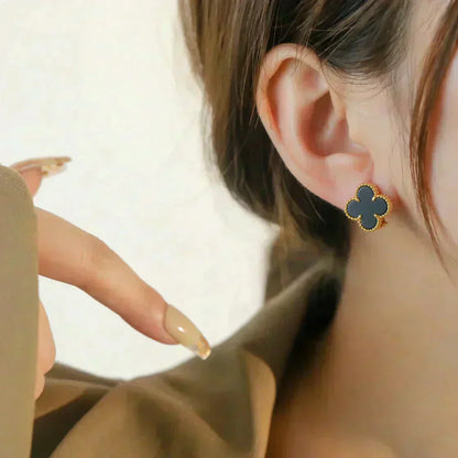 [Luxe]CLOVER MEDIUM 1 MOTIFS  ONYX STUD EARRINGS