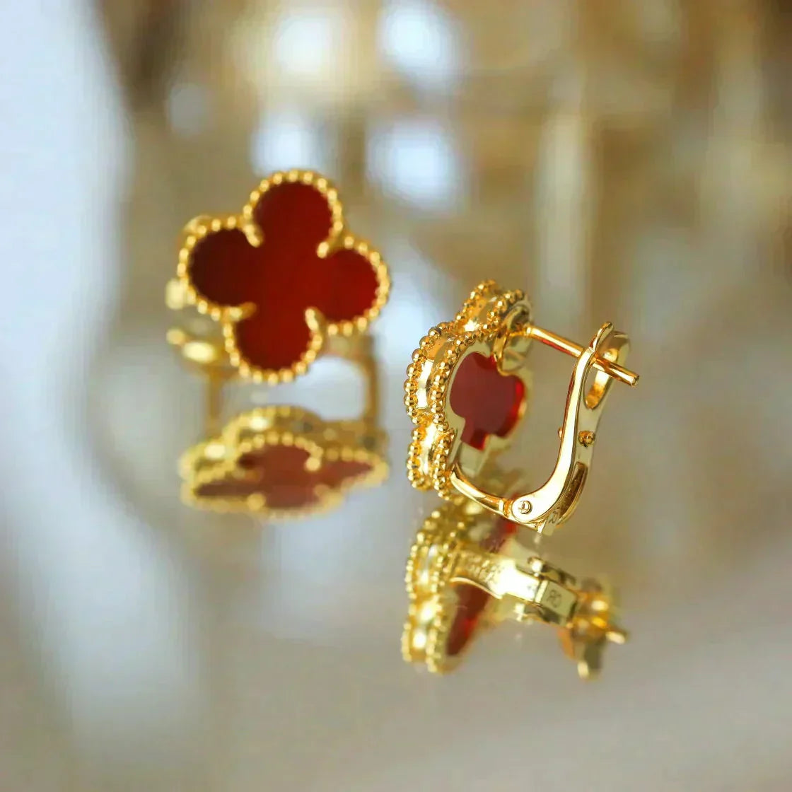 [Luxe]CLOVER MEDIUM 1 MOTIFS CARNELIAN  EARRINGS