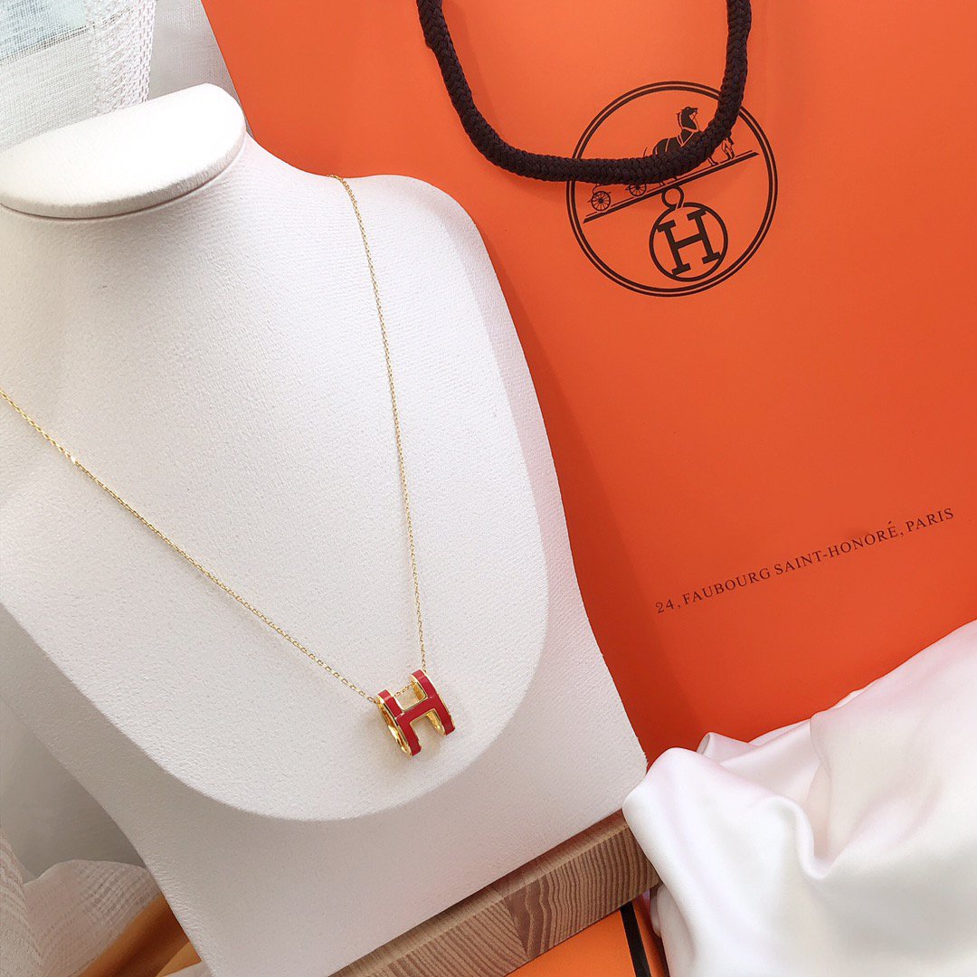 [Luxe]HM CLIC RED ENAMEL GOLD NECKLACE