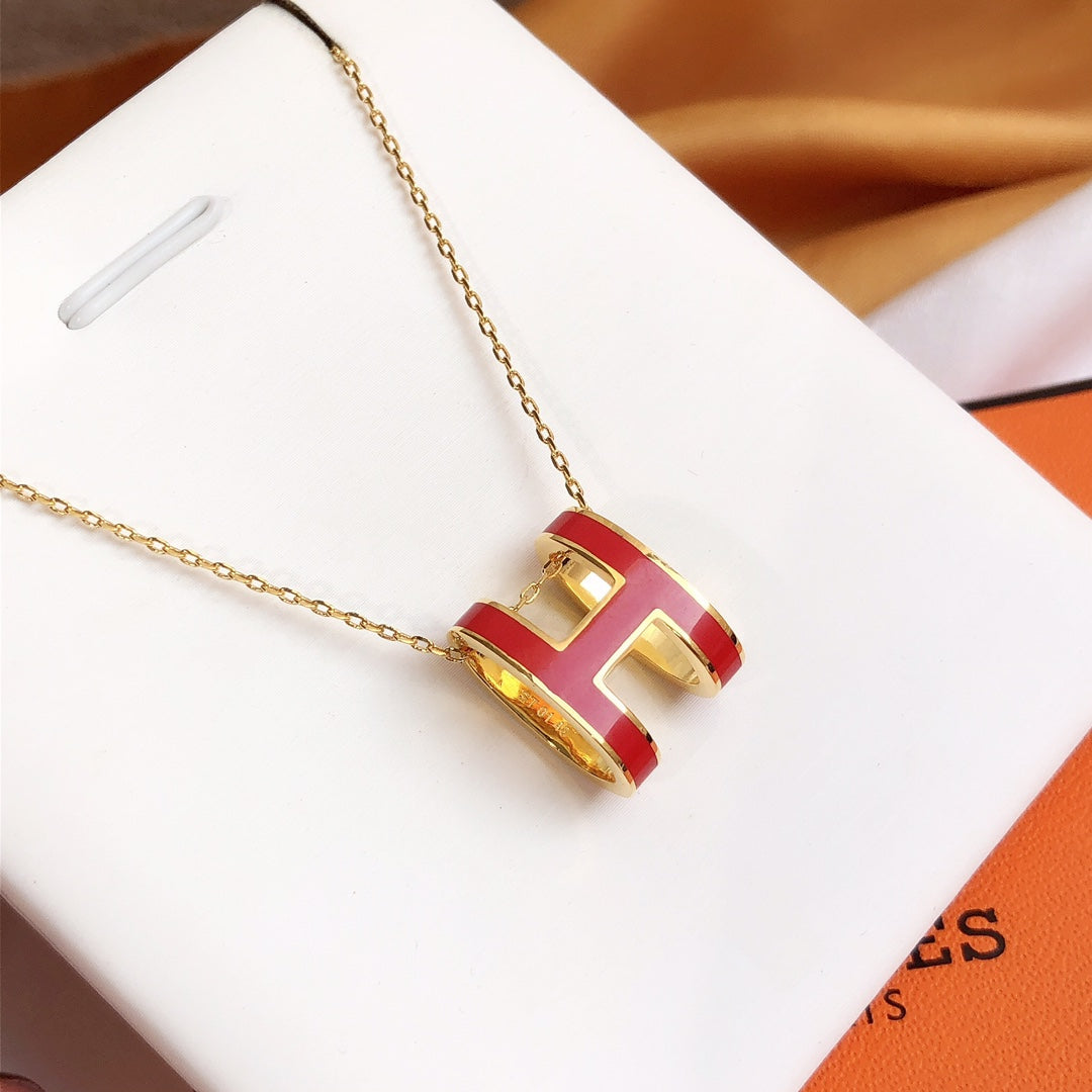 [Luxe]HM CLIC RED ENAMEL GOLD NECKLACE