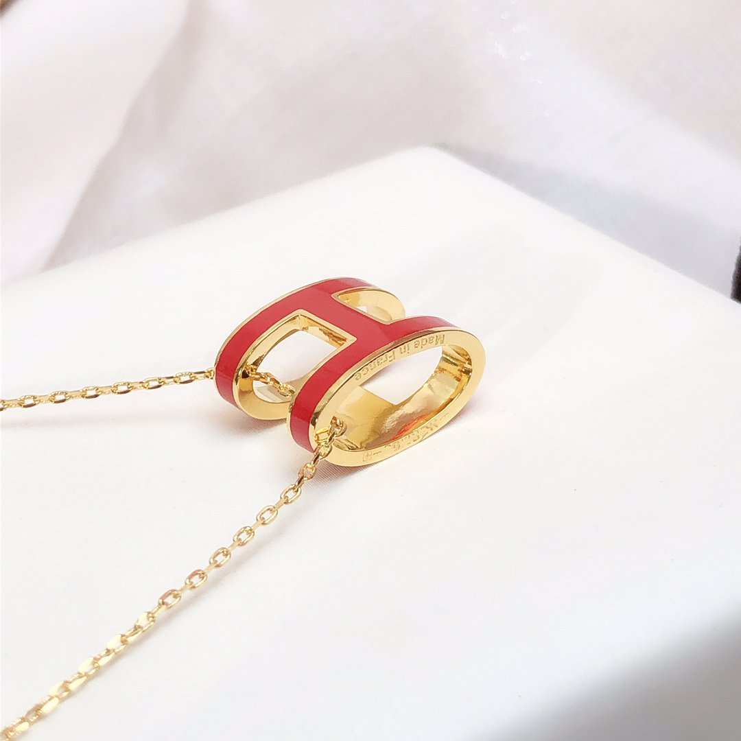 [Luxe]HM CLIC RED ENAMEL GOLD NECKLACE