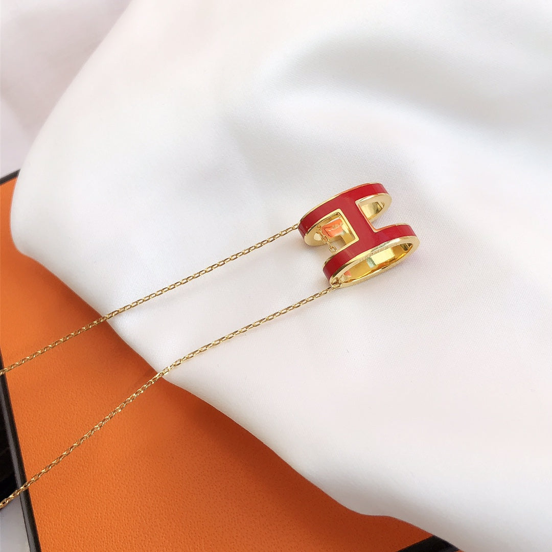 [Luxe]HM CLIC RED ENAMEL GOLD NECKLACE