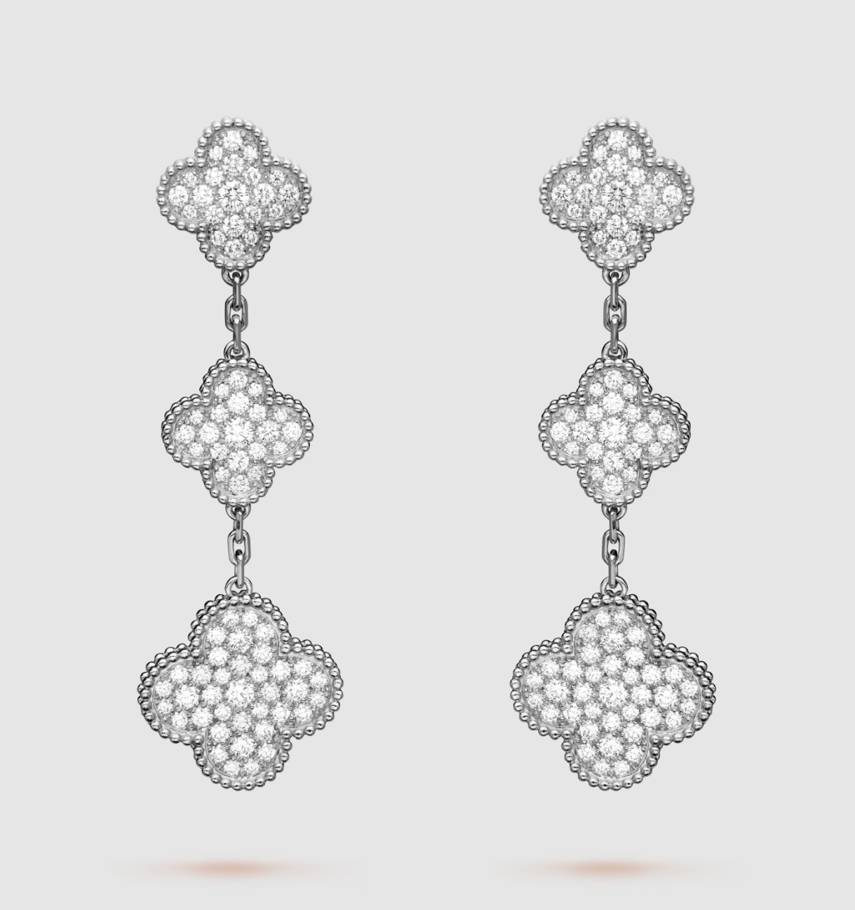 [Luxe]CLOVER 3 MOTIF DIAMOND SILVER DROP EARRINGS