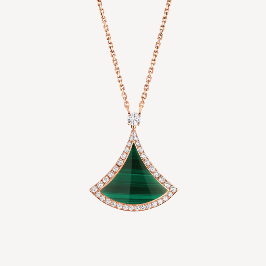 [Luxe]DREAM MALACHITE DIAMOND PAVED PINK GOLD NECKLACE