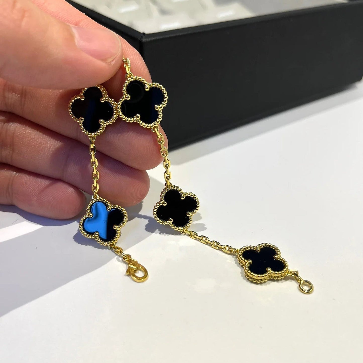 [Luxe]CLOVER  5 MOTIFS BLACK ONYX BRACELET