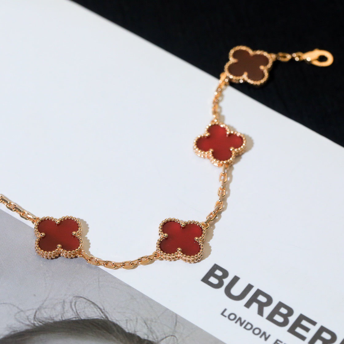 [Luxe]CLOVER 5 MOTIFS RED AGATE  BRACELET