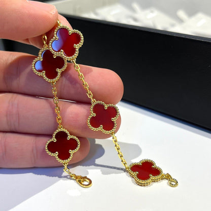 [Luxe]CLOVER 5 MOTIFS RED AGATE  BRACELET