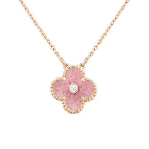 [Luxe]CLOVER 15MM DIAMOND RHODONITE NECKLACE