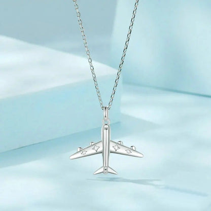 Delicate Airplane Pendant Necklace Platinum Plated Necklace