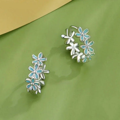 Mint Green Garland Hoop Earrings Enamel Flower Ear Buckles