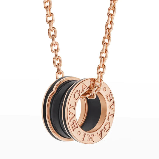 [Luxe]ZERO 1 BLACK CERAMIC PINK GOLD NECKLACE