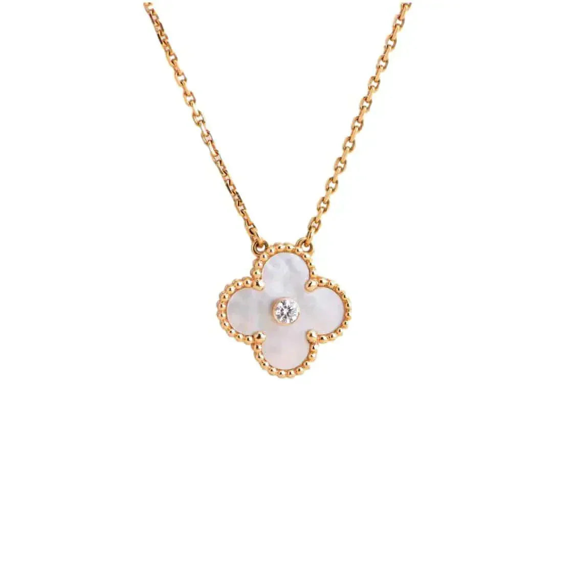 [Luxe]CLOVER 15MM DIAMOND WHITE FRITILLARIA NECKLACE