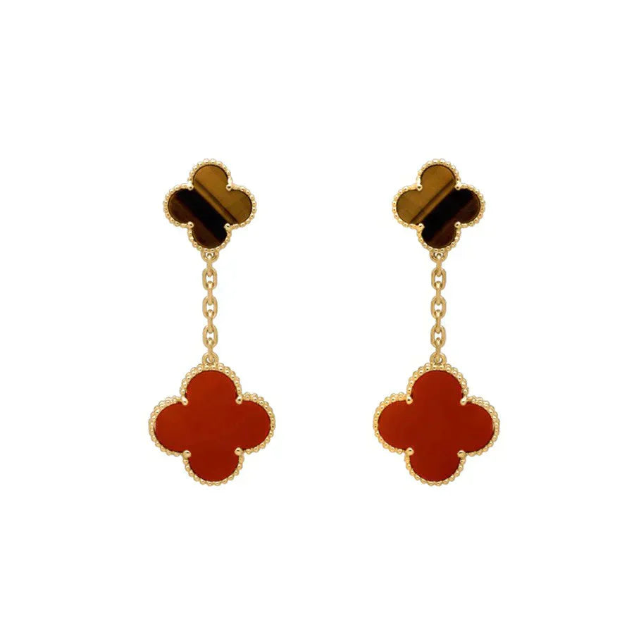 [Luxe]CLOVER  2 MOTIF  TIGER EYE CARNELIAN EARRINGS