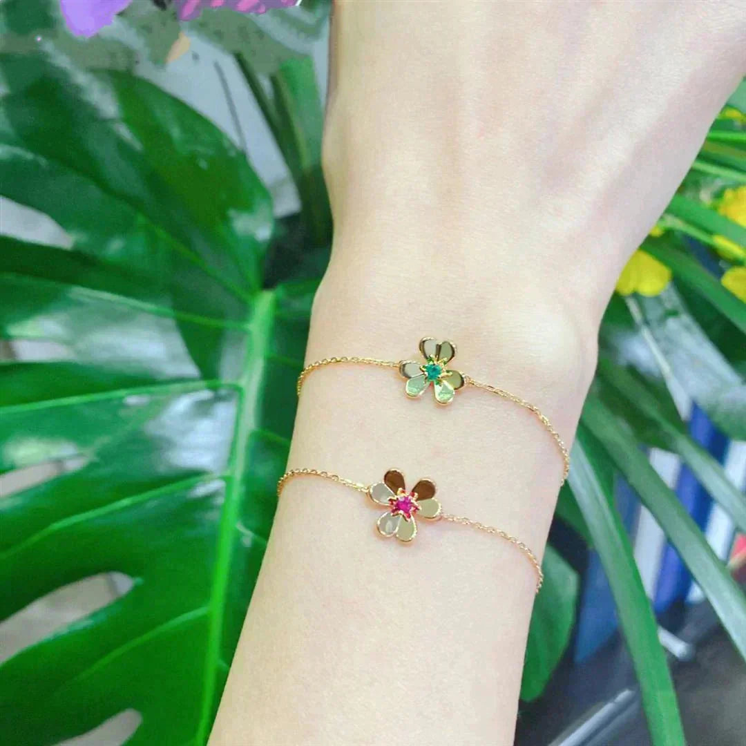 [Luxe]FRIVOLE GOLD FLOWER PINK MALACHITE BRACELET