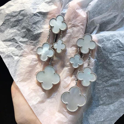 [Luxe]CLOVER EARRINGS WHITE MOP 4 MOTIFS SILVER