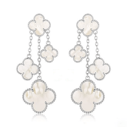 [Luxe]CLOVER EARRINGS WHITE MOP 4 MOTIFS SILVER