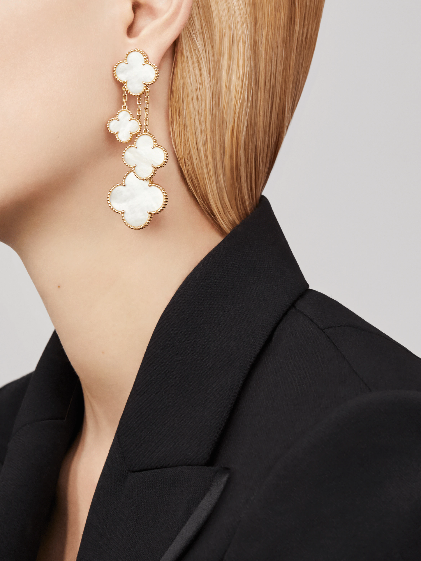 [Luxe]CLOVER EARRINGS WHITE MOP 4 MOTIFS GOLD