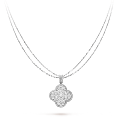 [Luxe]CLOVER 25MM SILVER FULL DIAMOND BIG CLOVER NECKLACE