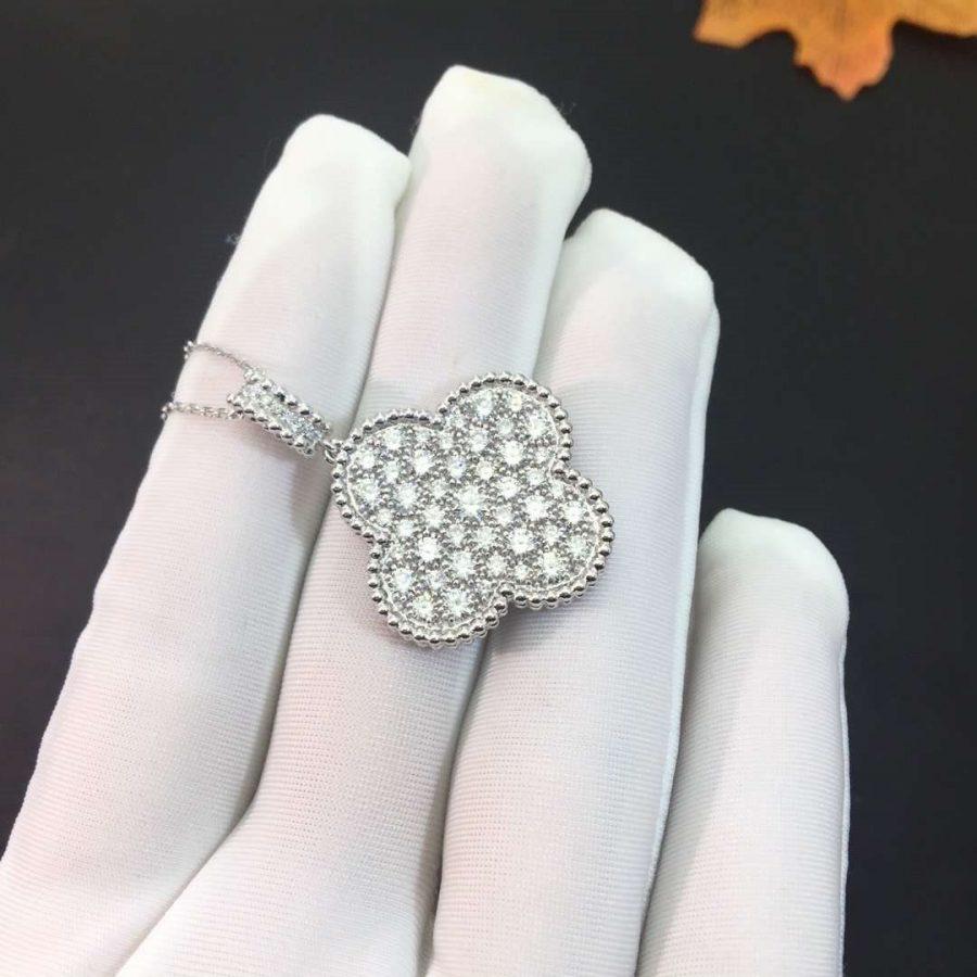 [Luxe]CLOVER 25MM SILVER FULL DIAMOND BIG CLOVER NECKLACE