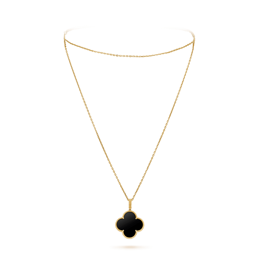 [Luxe]CLOVER 25MM GOLD ONYX BIG CLOVER NECKLACE