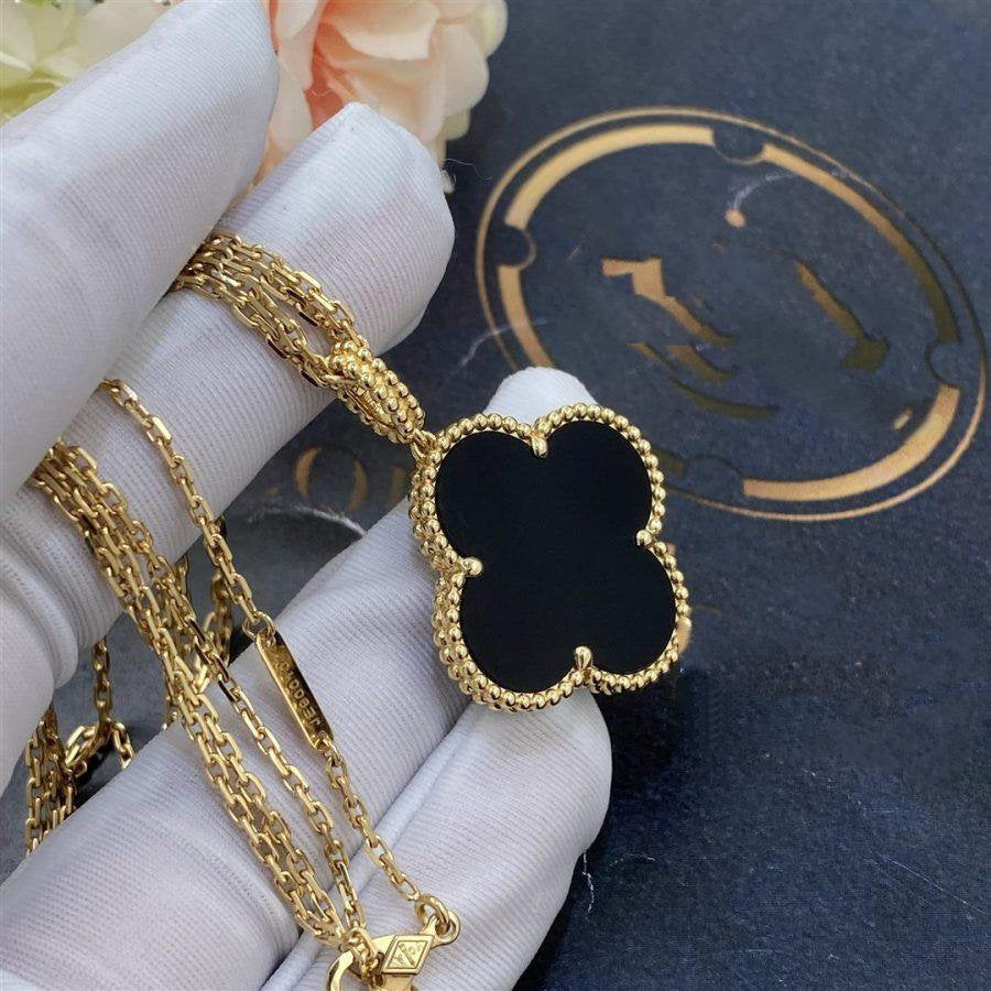 [Luxe]CLOVER 25MM GOLD ONYX BIG CLOVER NECKLACE