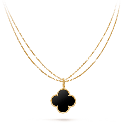 [Luxe]CLOVER 25MM GOLD ONYX BIG CLOVER NECKLACE