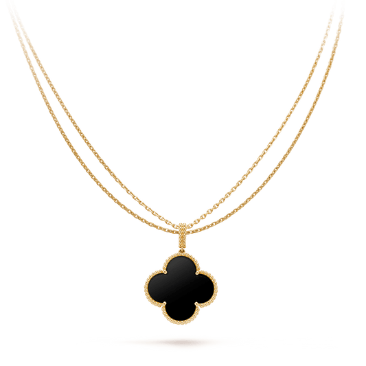 [Luxe]CLOVER 25MM GOLD ONYX BIG CLOVER NECKLACE