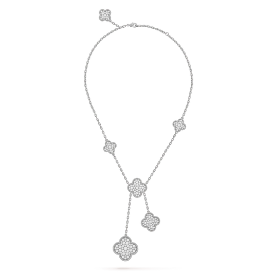 [Luxe]CLOVER 5 MOTIFS SILVER DIAMONDS NECKLACE