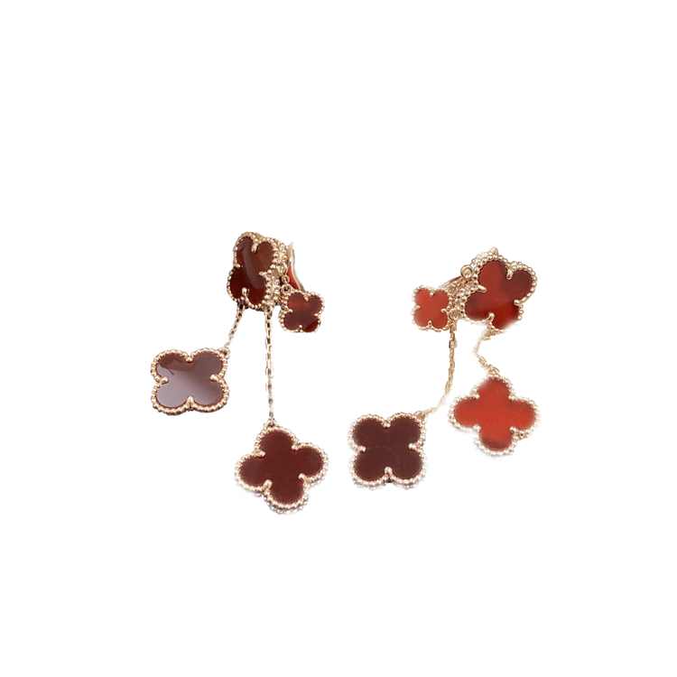 [Luxe]CLOVER EARRINGS CARNELIAN 4 MOTIFS PINK GOLD