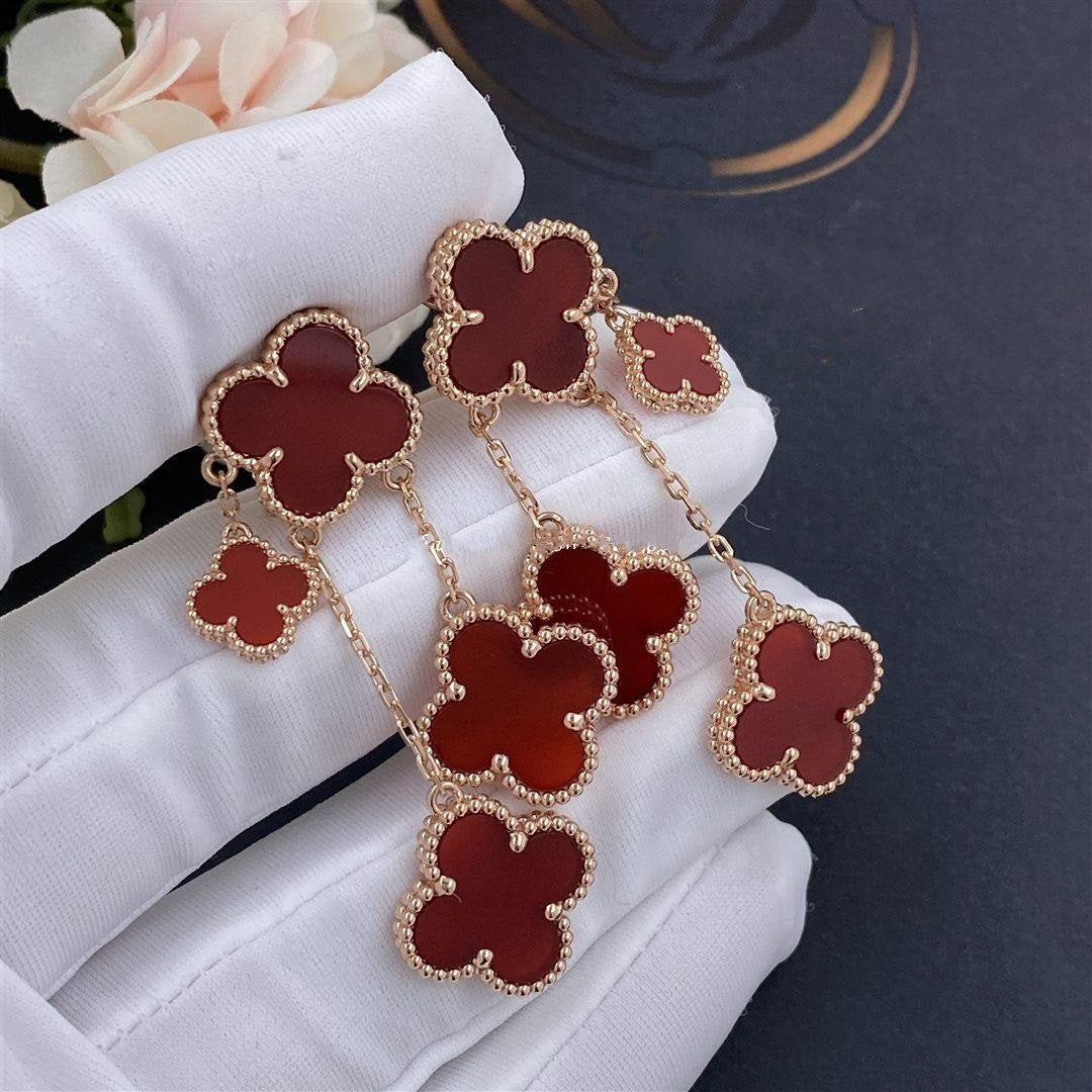 [Luxe]CLOVER EARRINGS CARNELIAN 4 MOTIFS PINK GOLD