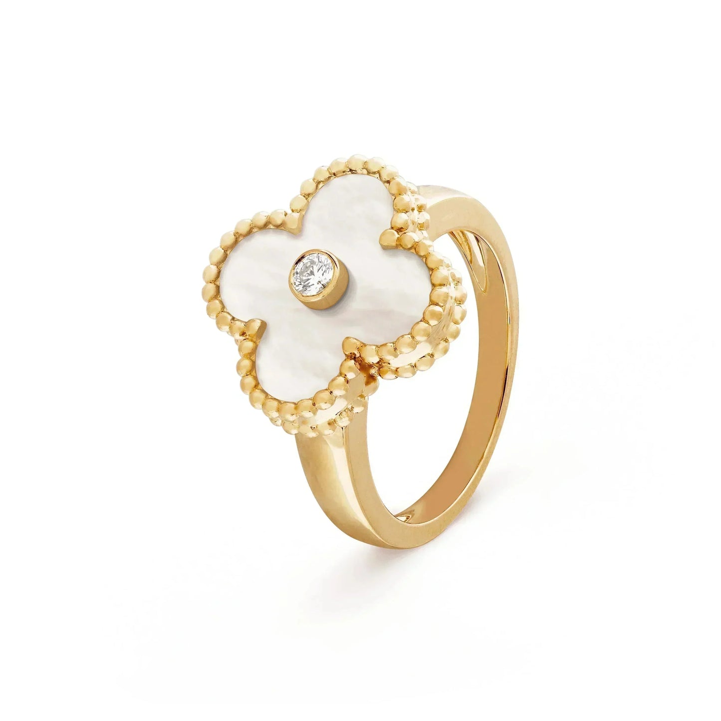 [Luxe]CLOVER PINK MOP RING GOLD DIAMOND