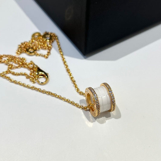 [Luxe]ZERO 1 WHITE CERAMIC DIAMOND PINK GOLD NECKLACE